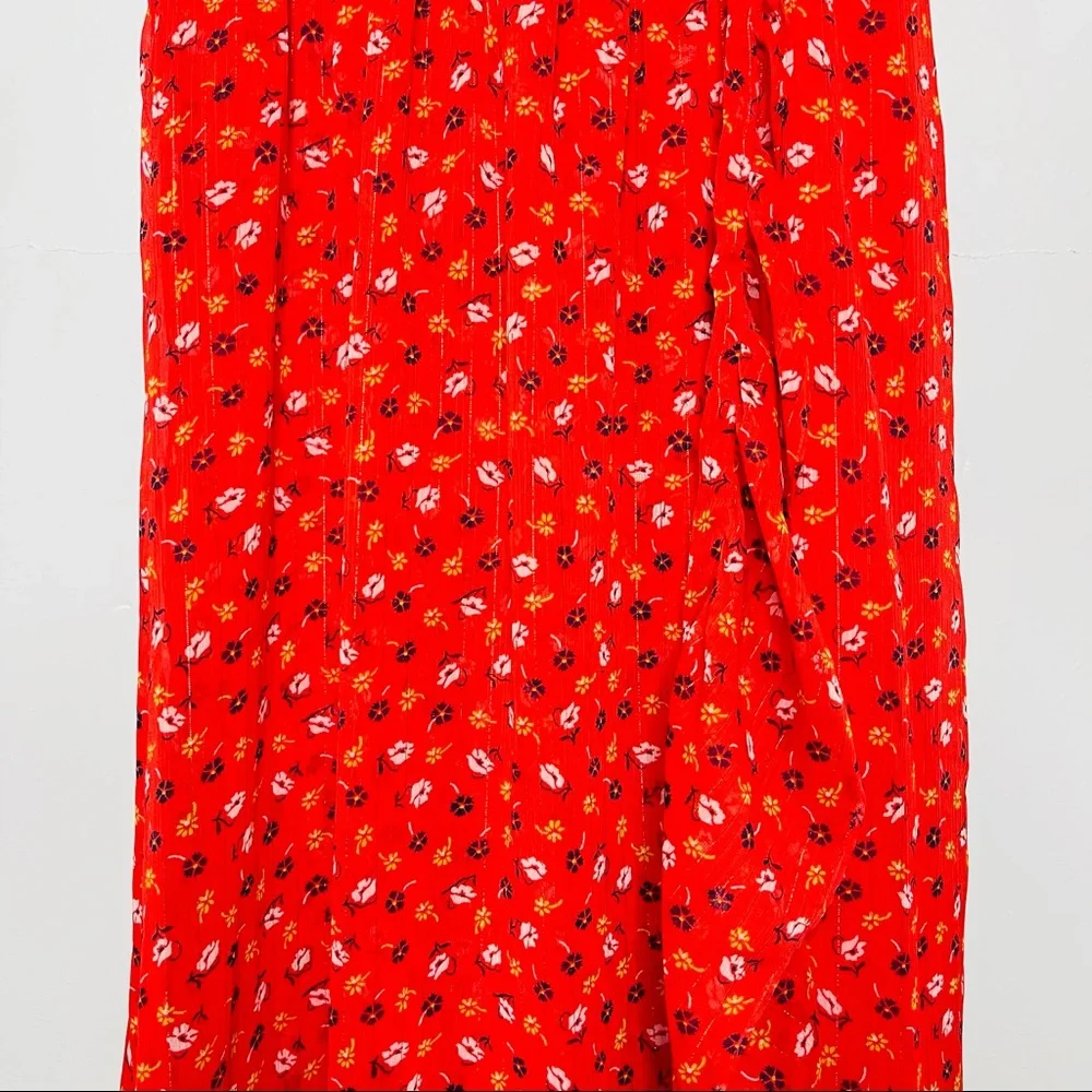 MADEWELL Ruffle-Strap Wrap Dress in Metallic-Striped Prairie Posies red - Picture 13 of 13